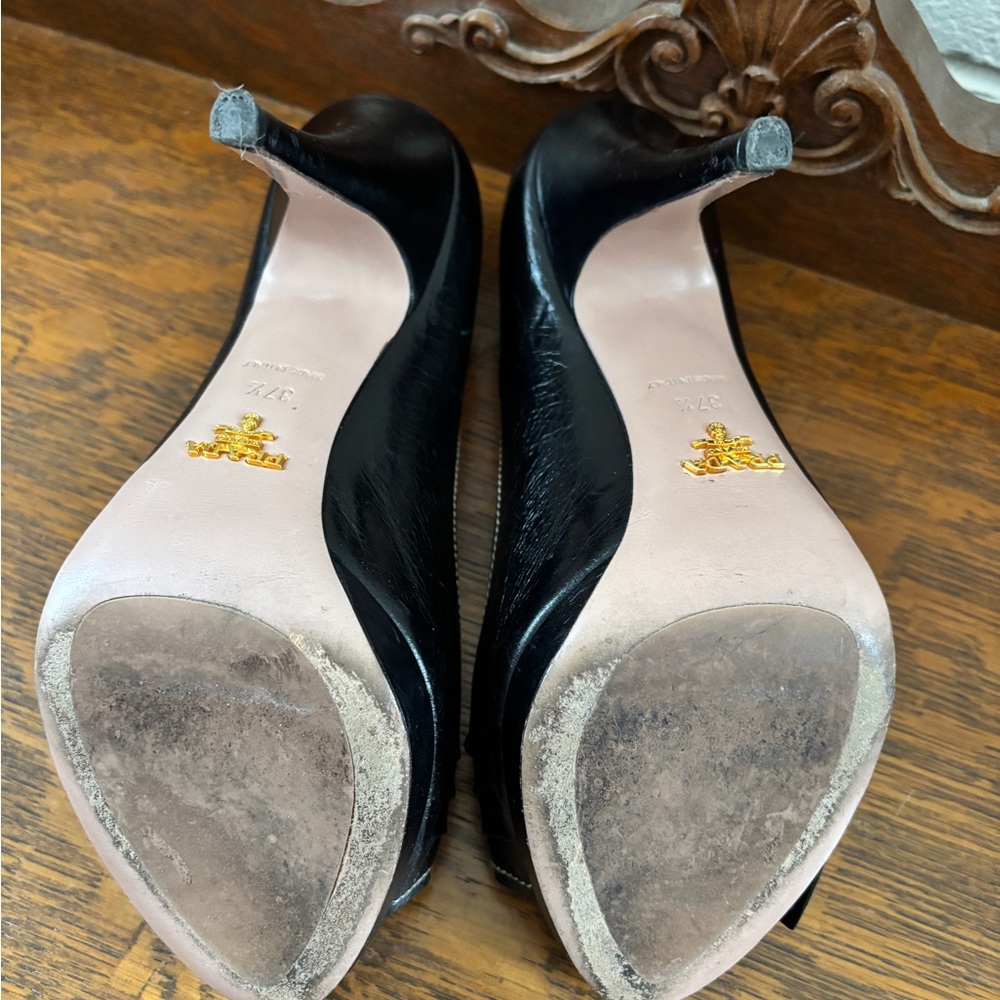 Prada Black Leather Peep-Toe Heels - image 5